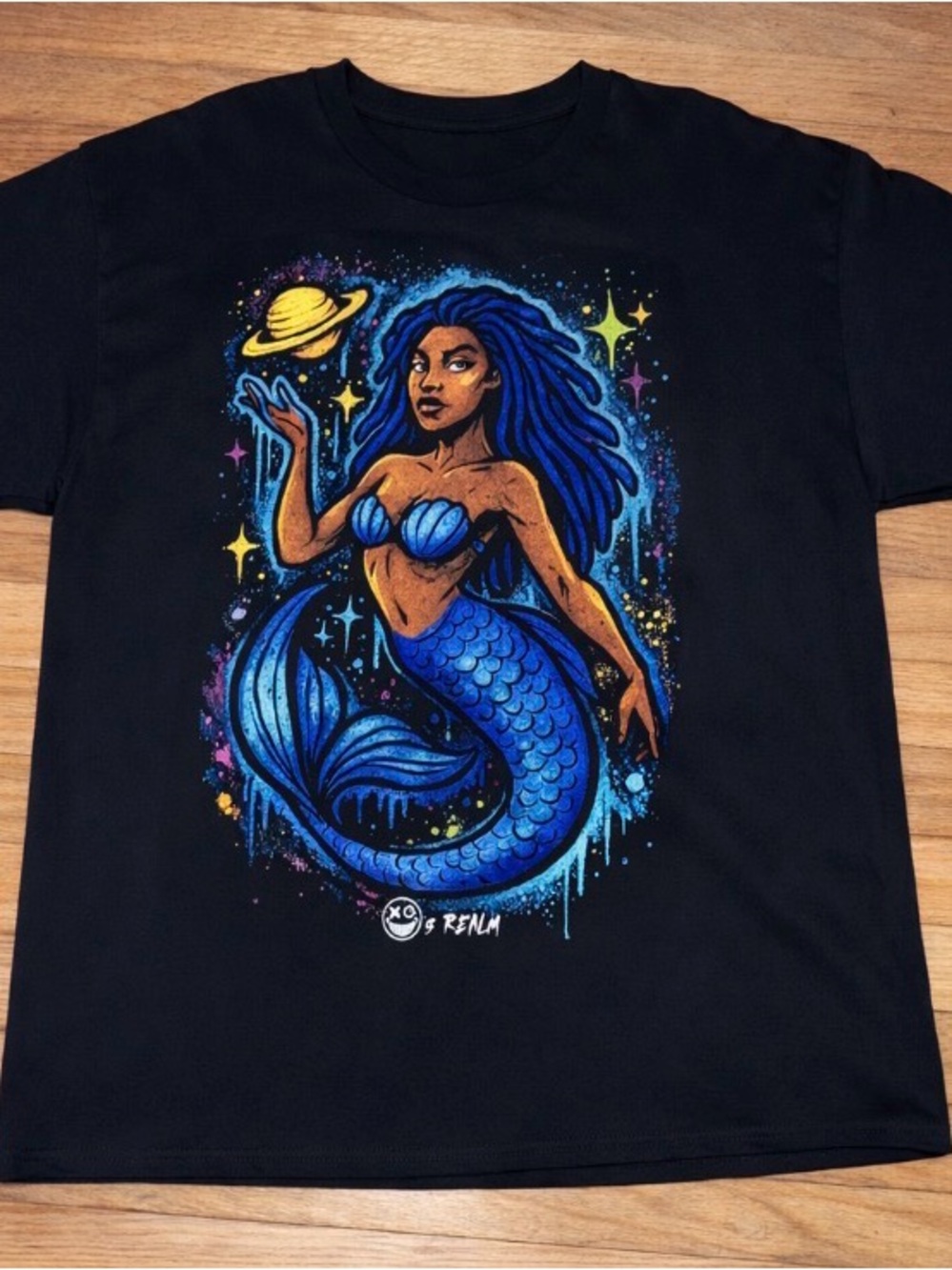 EBONY BLUE MERMAID Black Short Sleeve Graphic UNISEX T-SHIRT